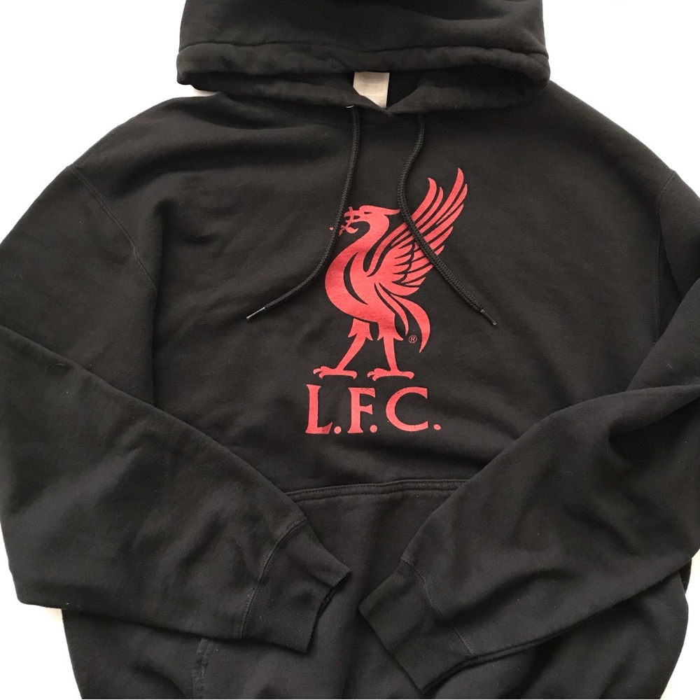 Black Pullover Hoodie with Red L.F.C. Graphic